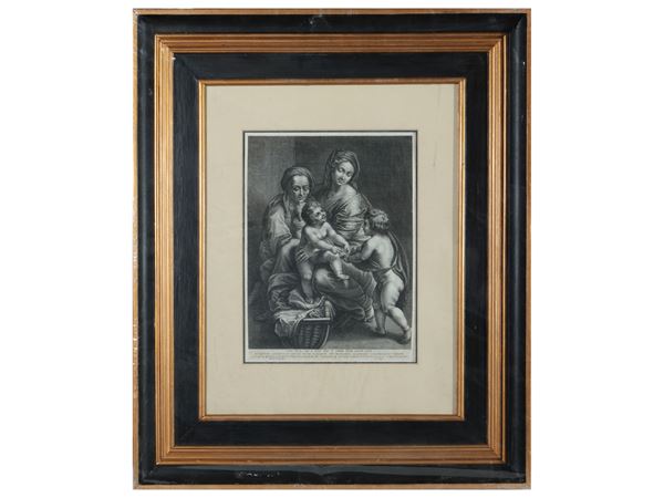 Madonna con bambino e San Giovannino  (XVII/XVIII secolo)  - Asta Una collezione di stampe - parte II - Maison Bibelot - Casa d'Aste Firenze - Milano