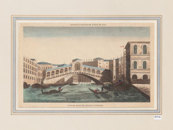 View of the Rialto Bridge in Venice  (Mid 18th century)  - Auction A print collection - II part - Maison Bibelot - Casa d'Aste Firenze - Milano