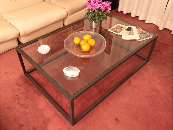 Grande tavolo basso da caffè in metallo laccato e vetro