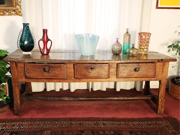 Large rustic walnut console table