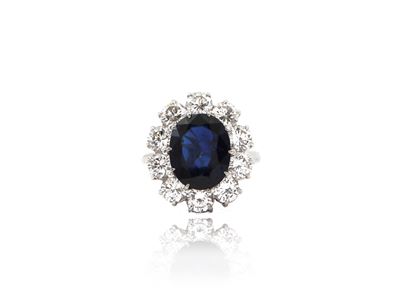 Anello in Oro Bianco con Diamanti e Zaffiro