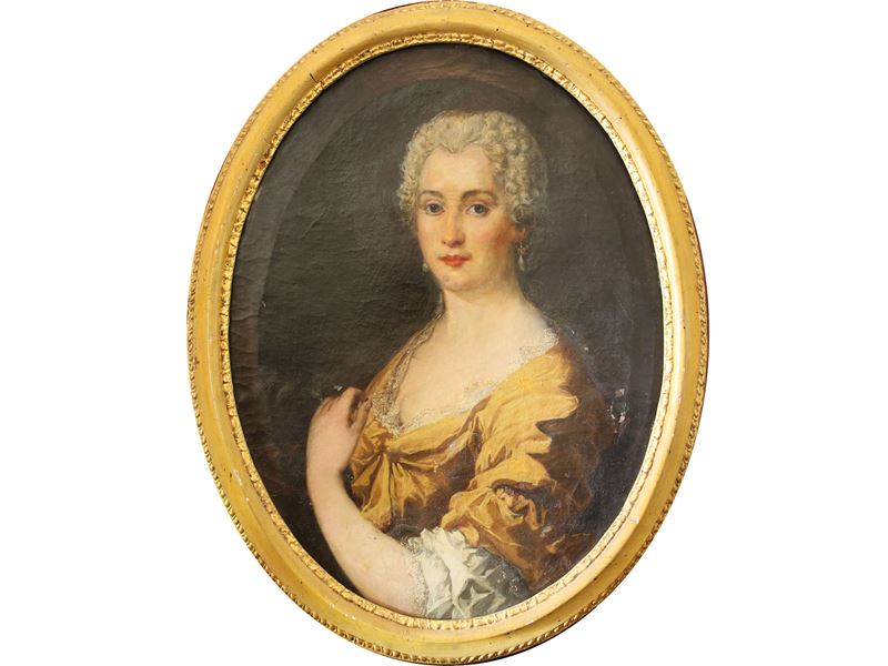 Pittore Fiorentino - Ritratto di Dama con Veste Ocra e Bianca