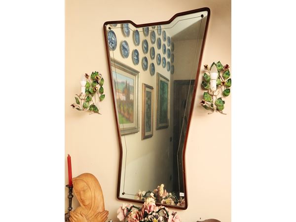 Mirror with shaped mahogany frame