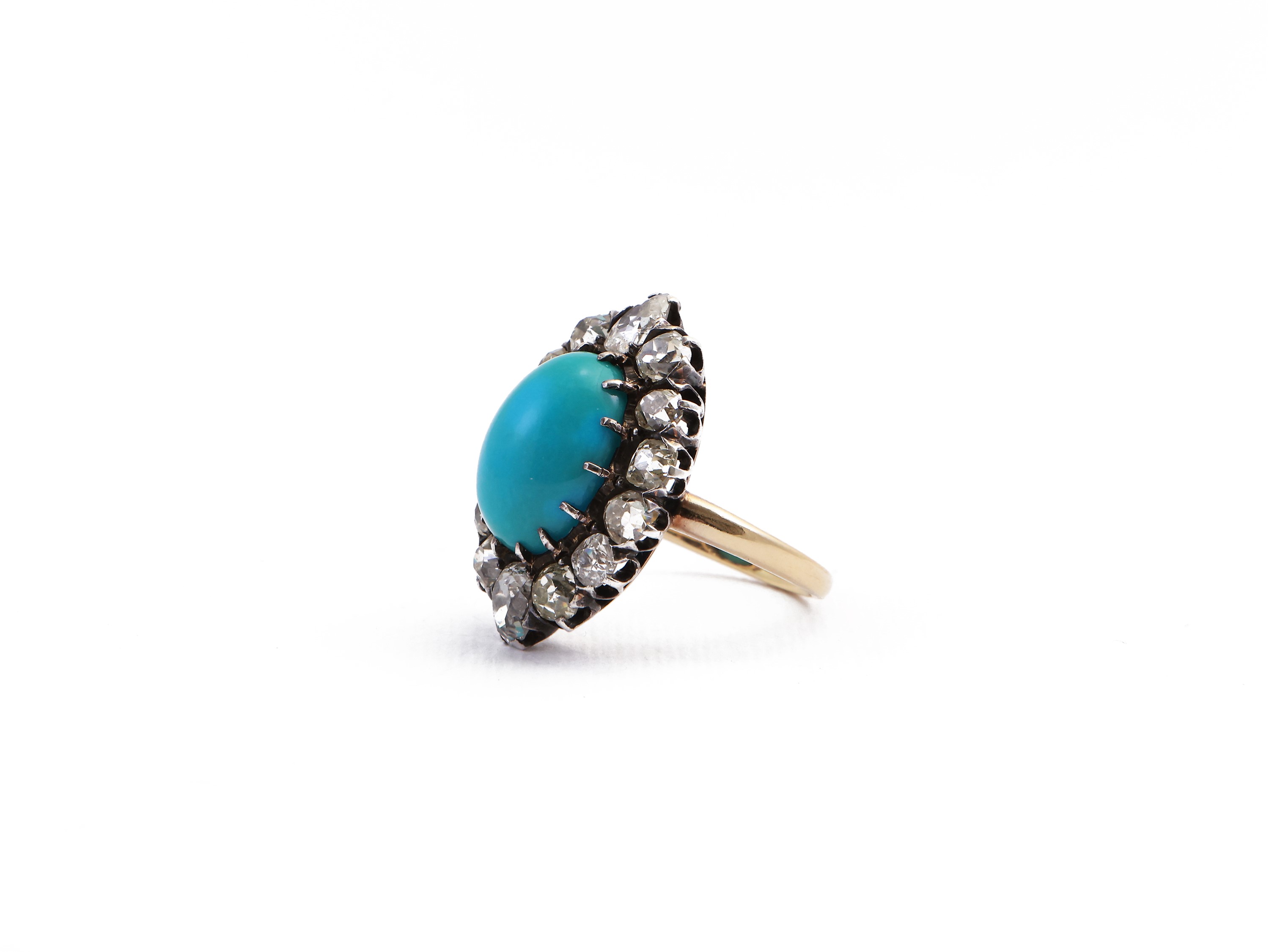Anello in Oro Giallo e Argento con Diamanti e Turchese