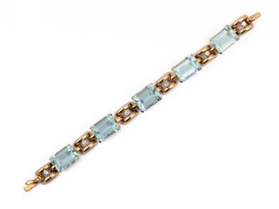 Bracciale in Oro Giallo con Diamanti e Acquamarine