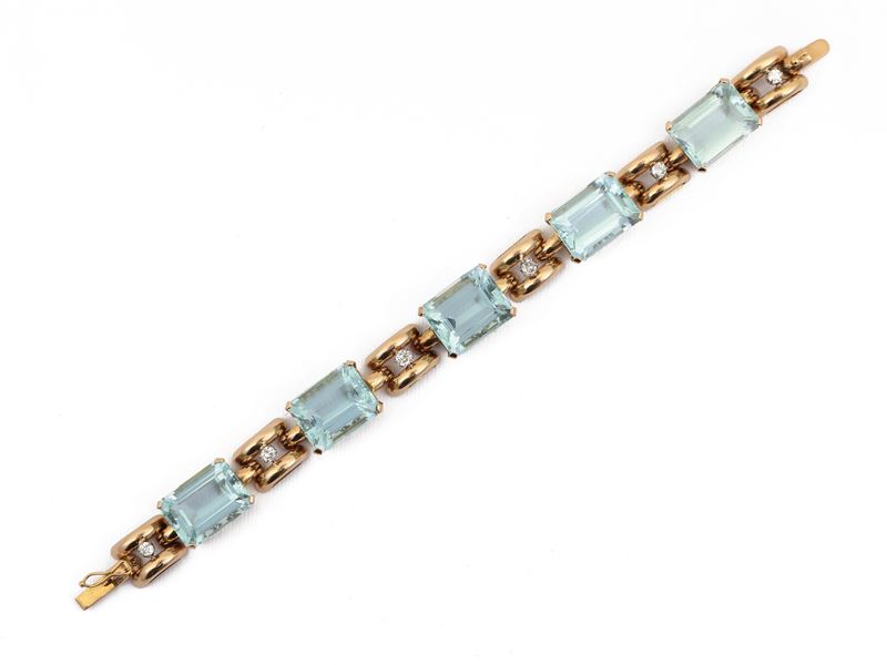 Bracciale in Oro Giallo con Diamanti e Acquamarine