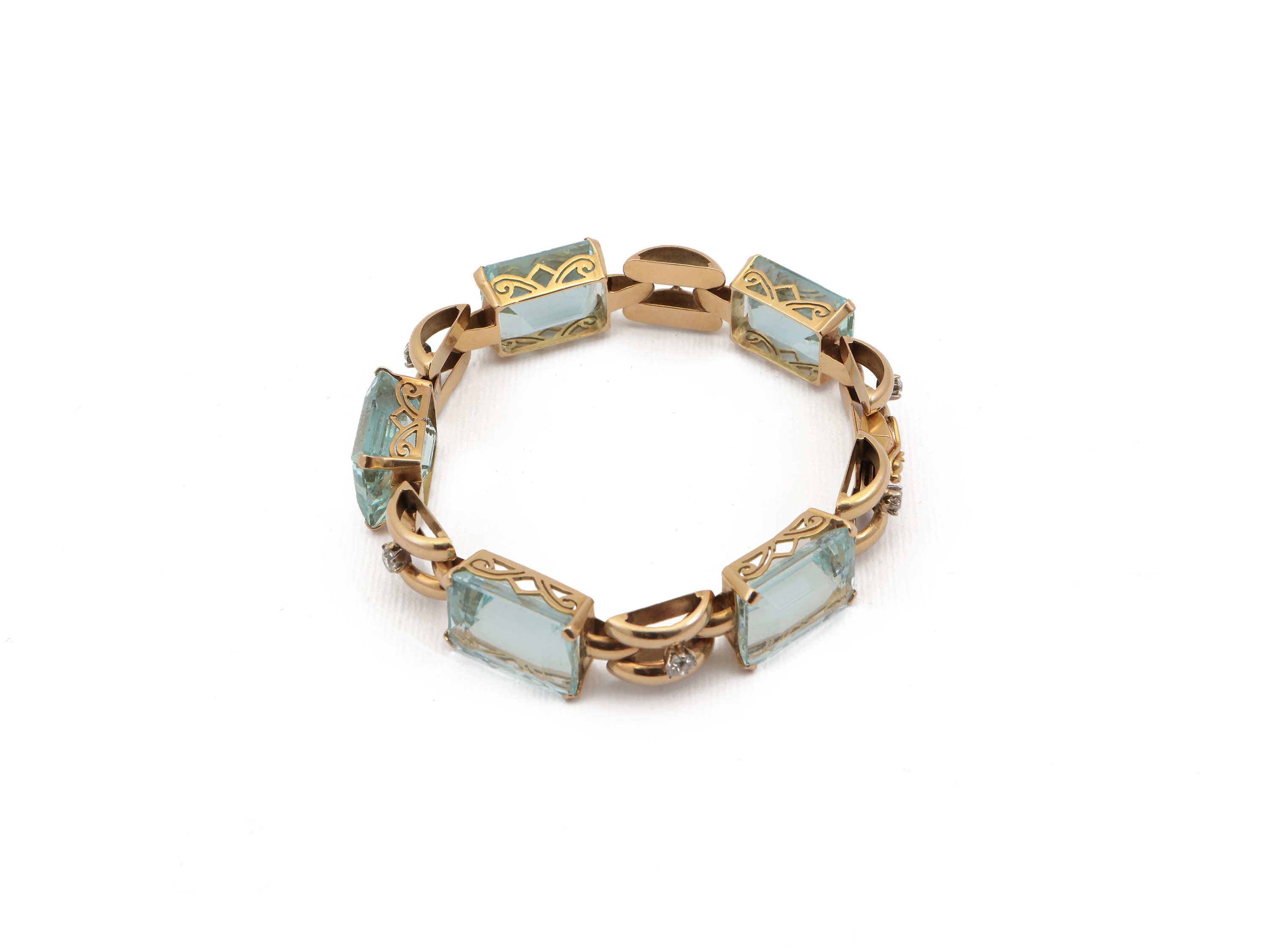 Bracciale in Oro Giallo con Diamanti e Acquamarine