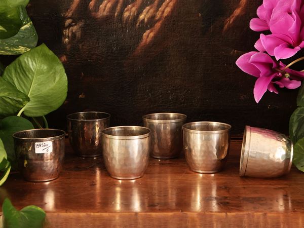 Series of six silver glasses
