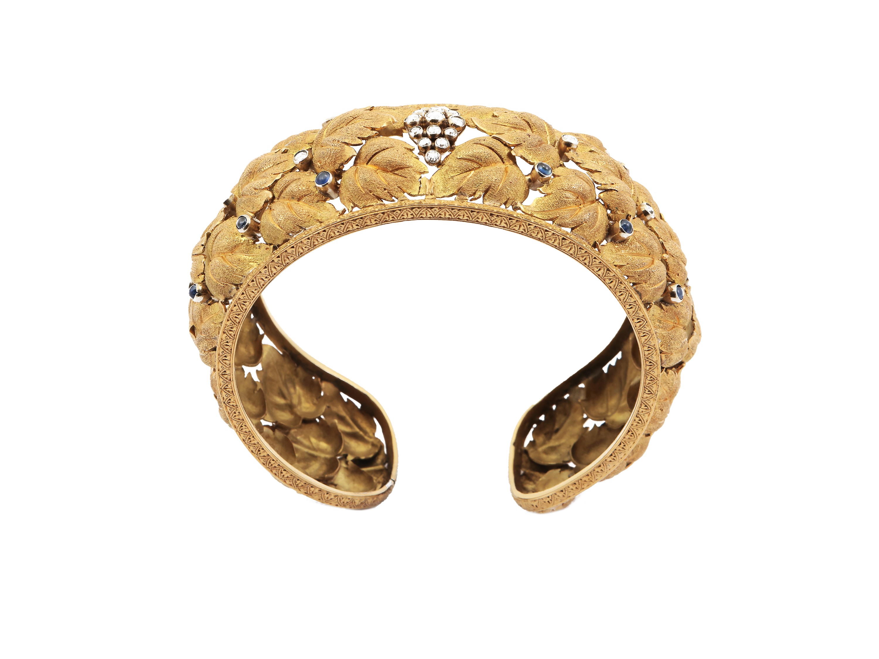 Bracciale Rigido in Oro Giallo con Diamanti e Zaffiri
