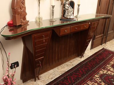 Console Impiallacciata in Mogano