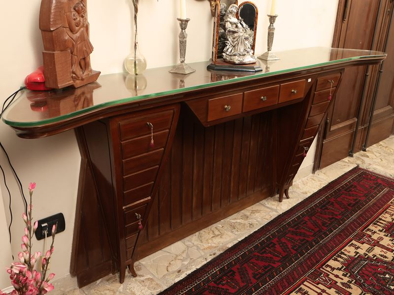 Console Impiallacciata in Mogano