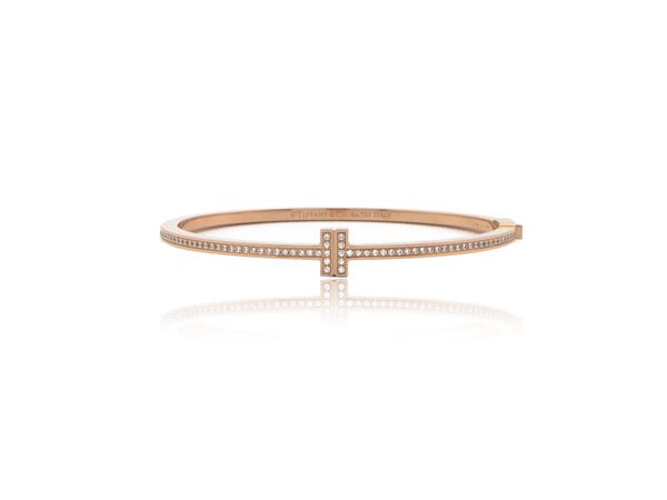Tiffany & Co 'Tiffany T', bracciale rigido Wire in oro rosa e diamanti