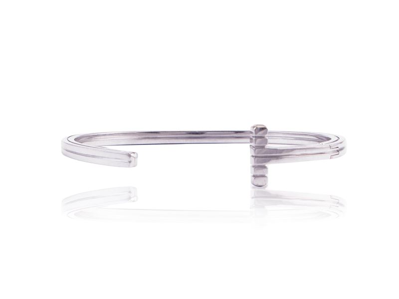 Tom Ford, Bracciale Rigido da Uomo 'striped T' in Oro Bianco