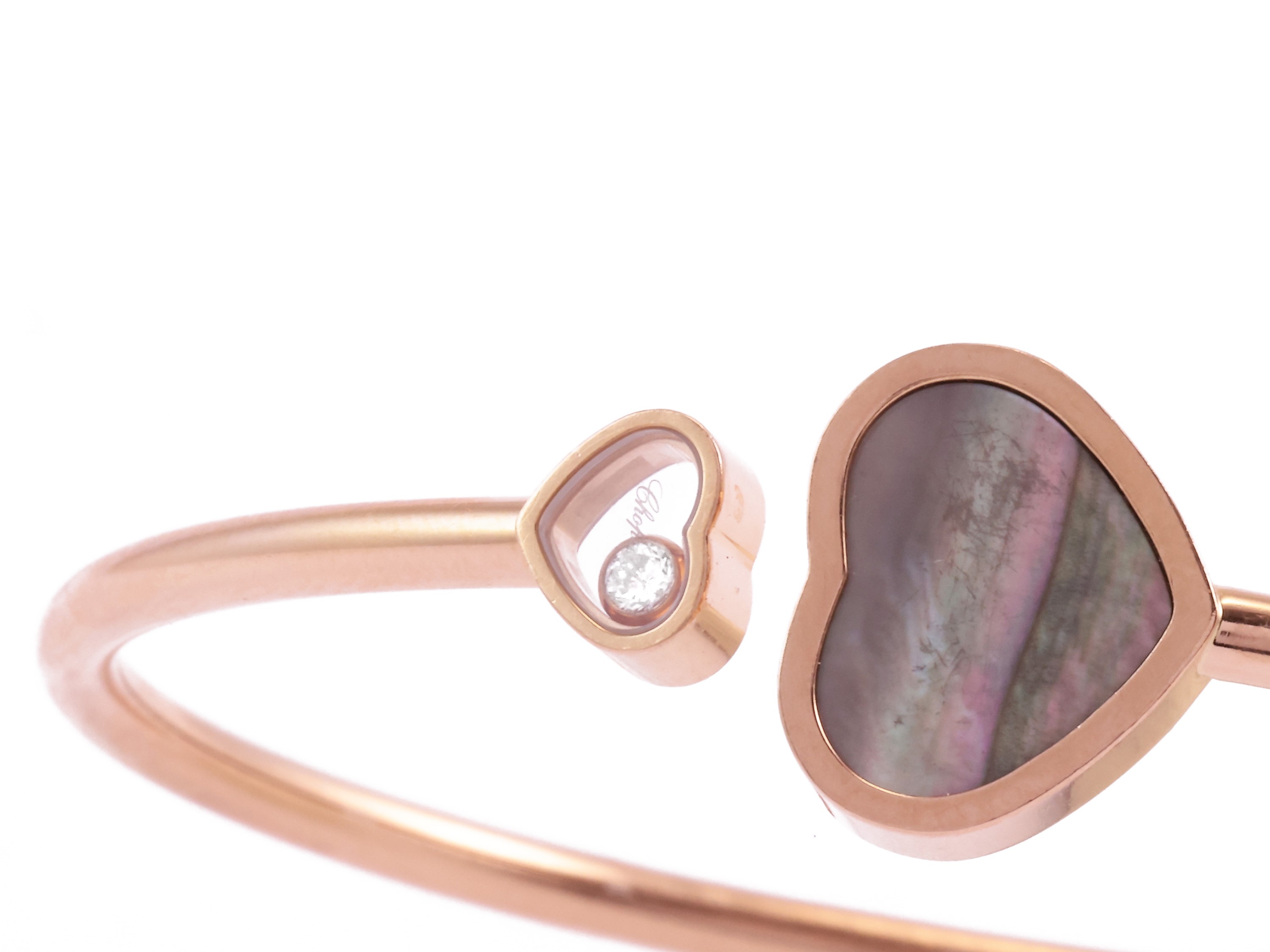 Chopard, Bracciale Rigido 'happy Hearts' in Oro Rosa con Diamante e Madreperla