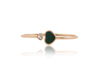 Chopard, Bracciale Rigido 'happy Hearts' in Oro Rosa con Diamante e Malachite