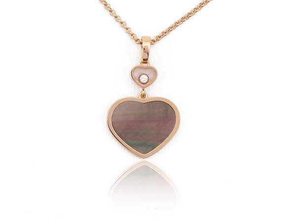 Chopard, pink gold 'Happy Hearts' chain and pendant with diamond and mother of pearl