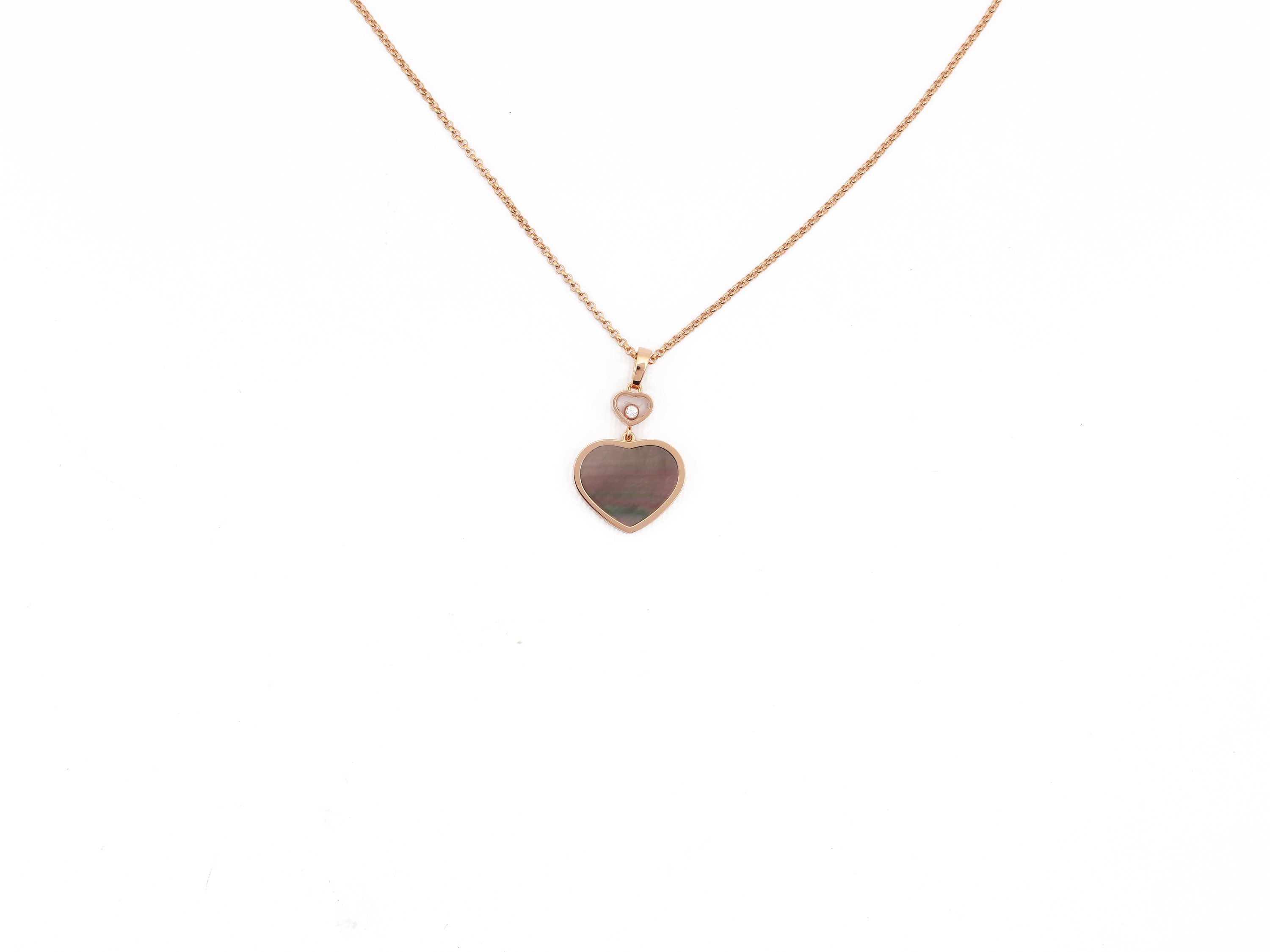 Chopard, Catenina e Pendente 'happy Hearts' in Oro Rosa con Diamante e Madreperla