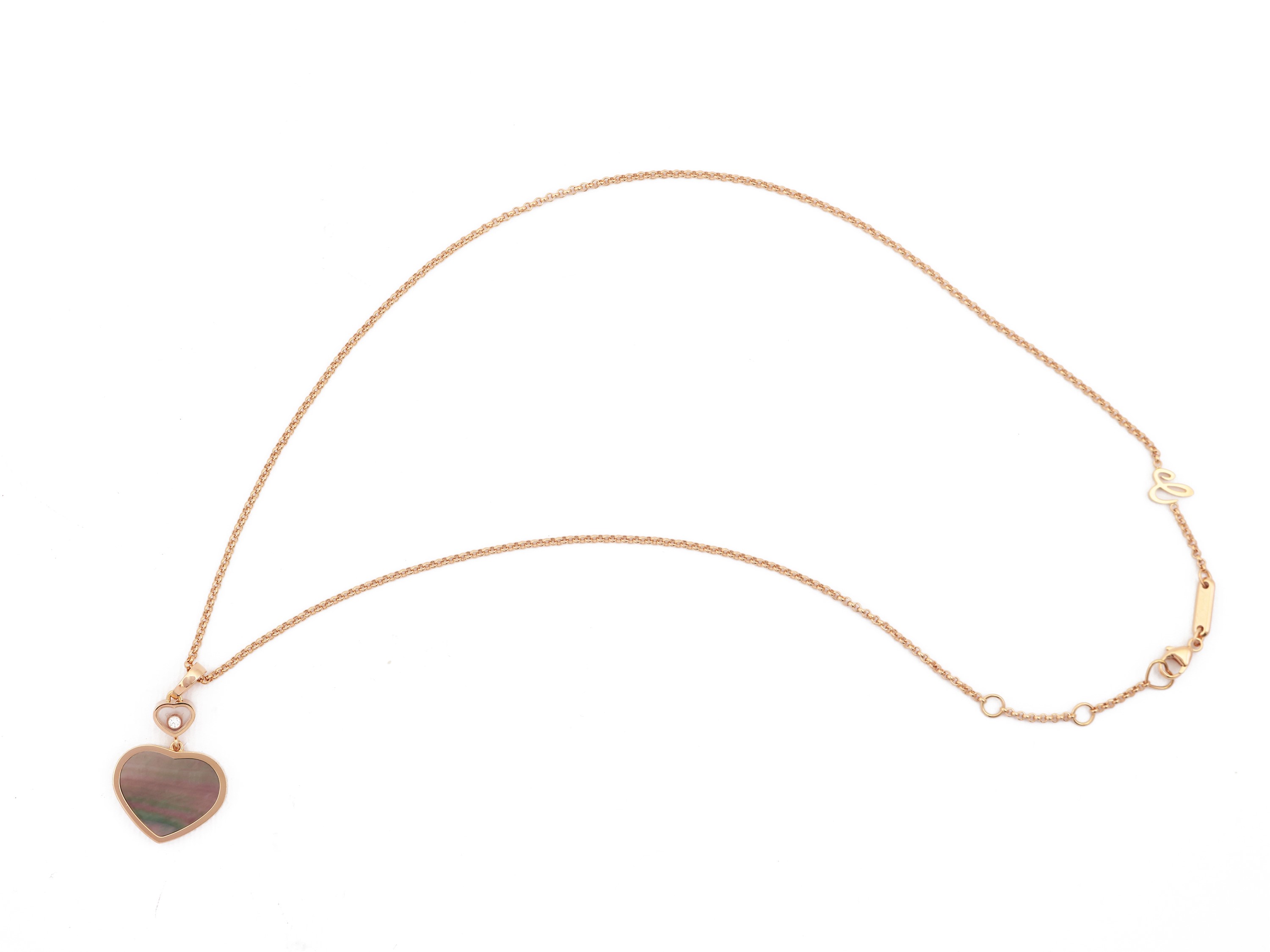 Chopard, Catenina e Pendente 'happy Hearts' in Oro Rosa con Diamante e Madreperla