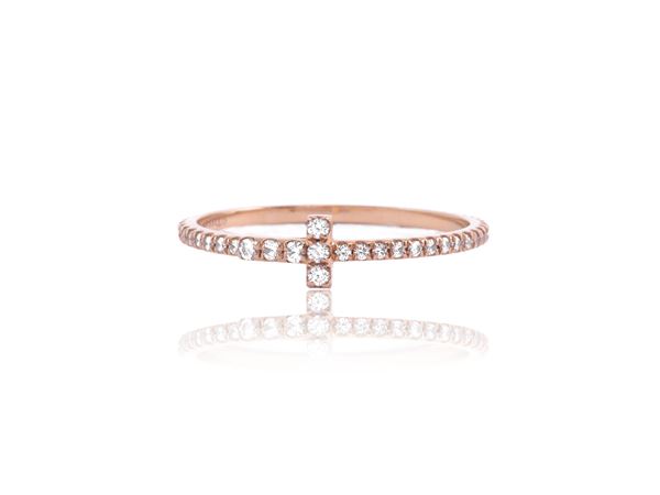 Tiffany & Co 'Tiffany T', pink gold Wire ring with diamonds  - Auction Jewels and Watches - Maison Bibelot - Casa d'Aste Firenze - Milano