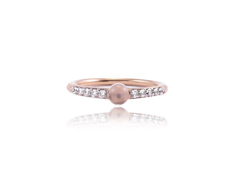 Pomellato, Anello 'M'ama, Non M'ama' in Oro Rosa con Diamanti e Pietra di Luna