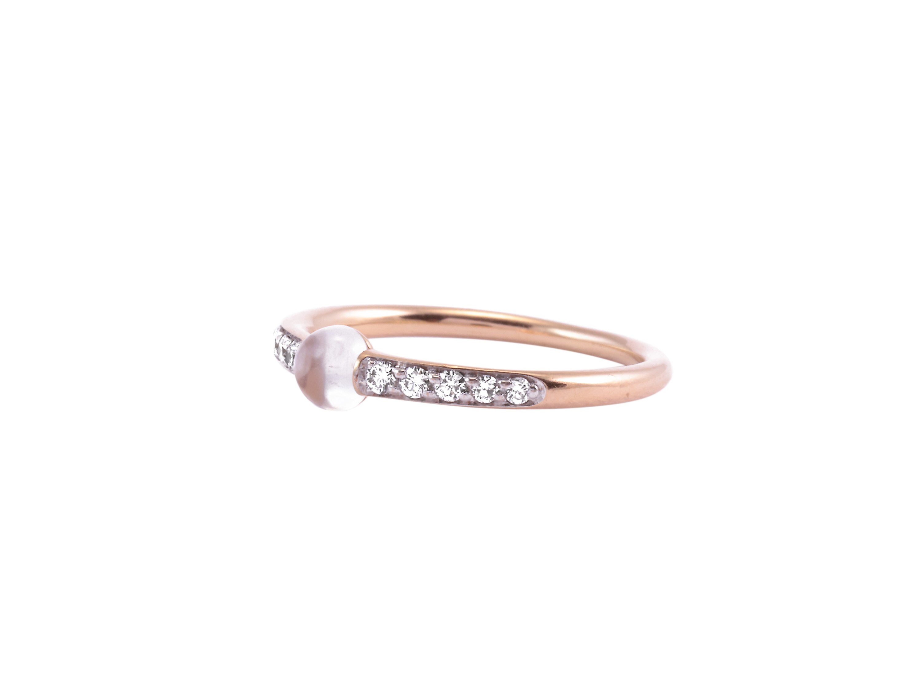 Pomellato, Anello 'M'ama, Non M'ama' in Oro Rosa con Diamanti e Pietra di Luna