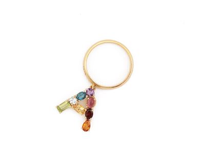 Dolce & Gabbana, Anello 'rainbow Alphabet a' in Oro Giallo e Gemme Multicolore