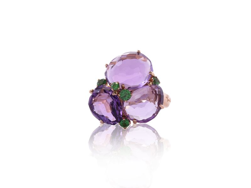 Pomellato, Anello 'bahia' in Oro Rosa con Ametiste e Tsavoriti