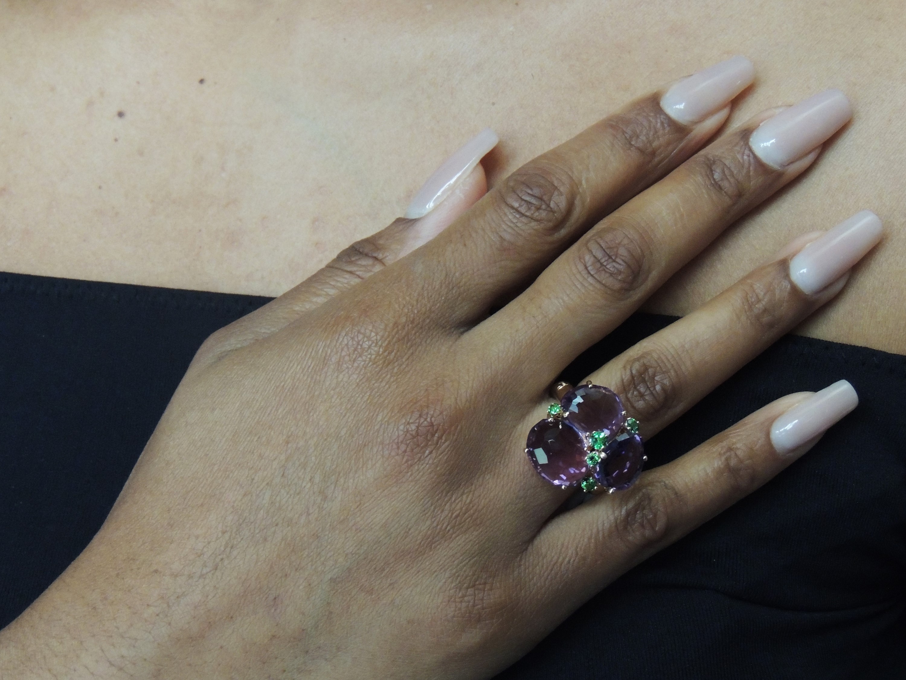 Pomellato, Anello 'bahia' in Oro Rosa con Ametiste e Tsavoriti