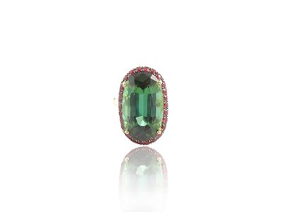 Anello in Oro Giallo con Rubini e Tormalina Verde