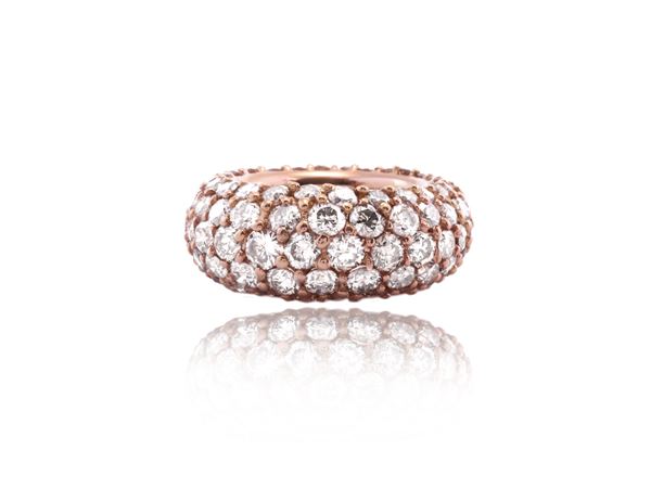 Malvezzi, anello a fascia bombata in oro rosa con diamanti incolori e diamanti brown