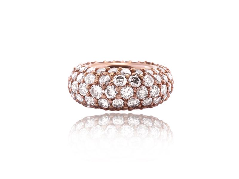 Malvezzi, Anello a Fascia Bombata in Oro Rosa con Diamanti Incolori e Diamanti Brown