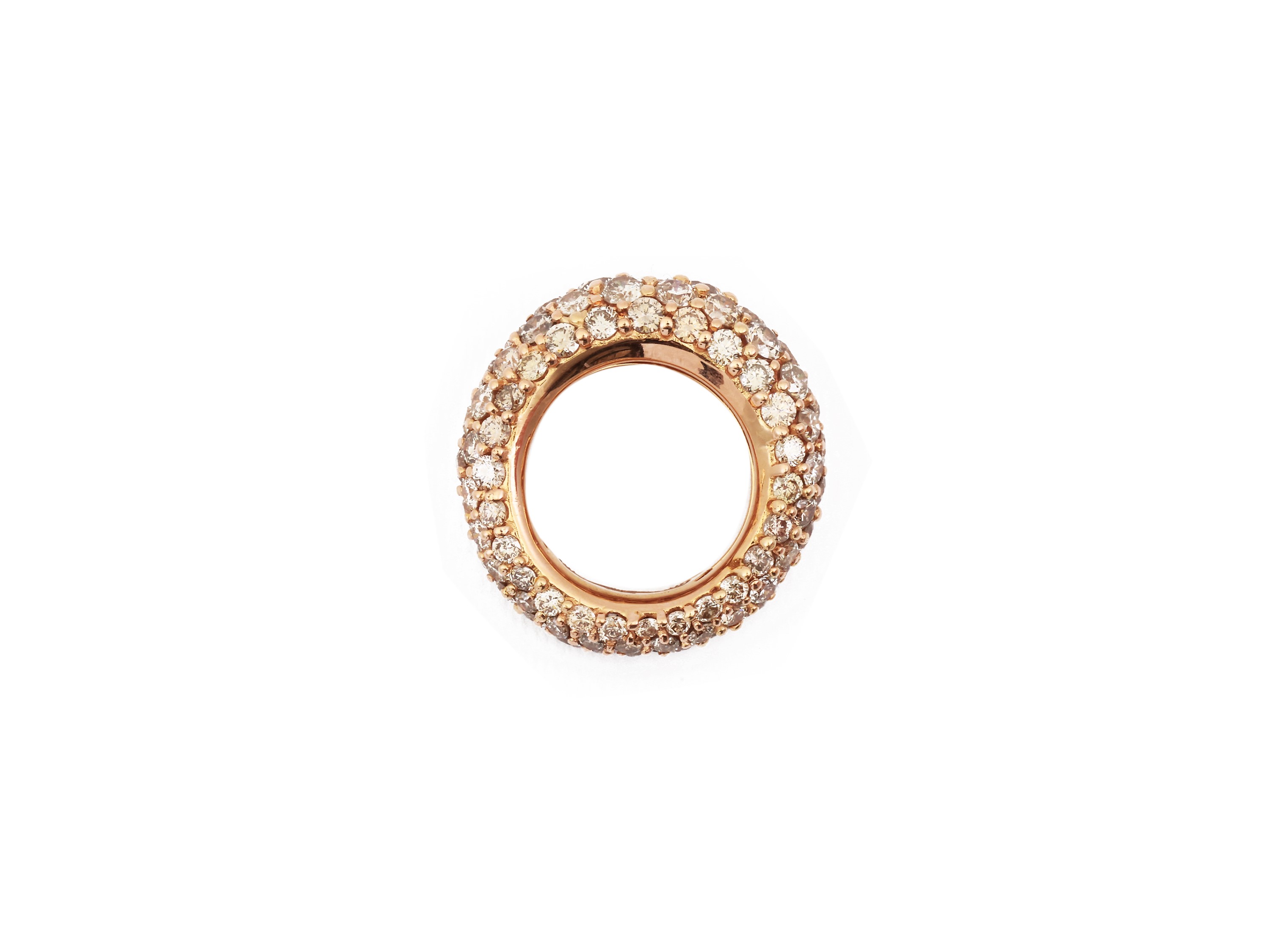 Malvezzi, Anello a Fascia Bombata in Oro Rosa con Diamanti Incolori e Diamanti Brown