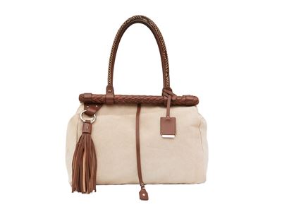 Jil Sander, Borsa in Cotone Color Corda con Finiture in Pelle Marrone