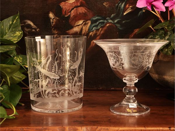 Two cut crystal vases, Locchi Firenze