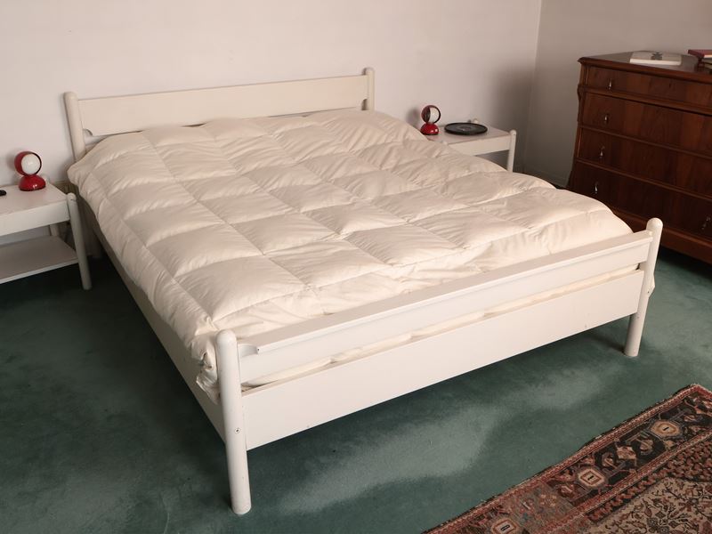 Struttura per Letto in Legno Laccato Bianco, Poltronova