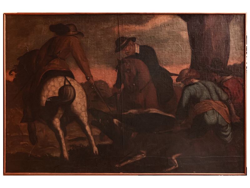 Scuola Fiamminga del XVII/XVIII Secolo - Caccia al Cinghiale