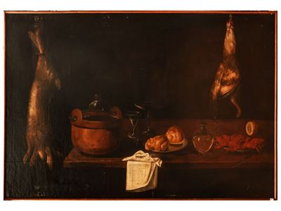 Interno di Cucina con Cacciagione e Vetri