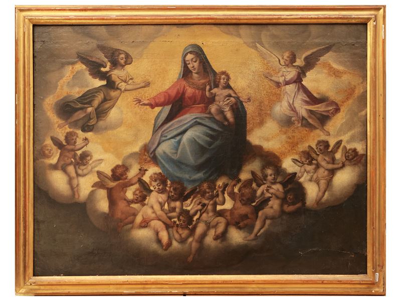 Scuola Toscana del XVII Secolo - Madonna Col Bambino in Gloria