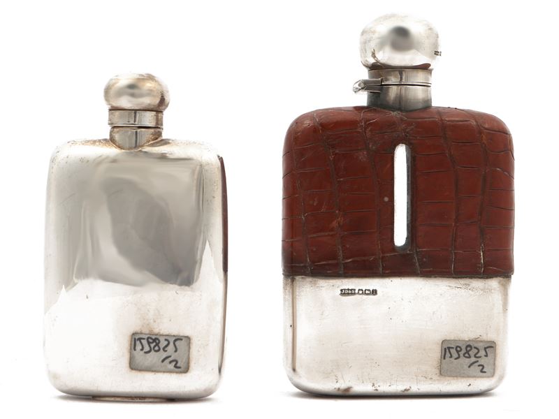 Fiaschetta da Liquore in Argento, Vetro e Cuoio