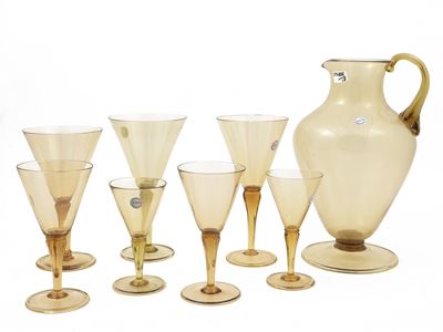 Assortimento di Calici in Vetro Soffiato Color Sabbia, Venini