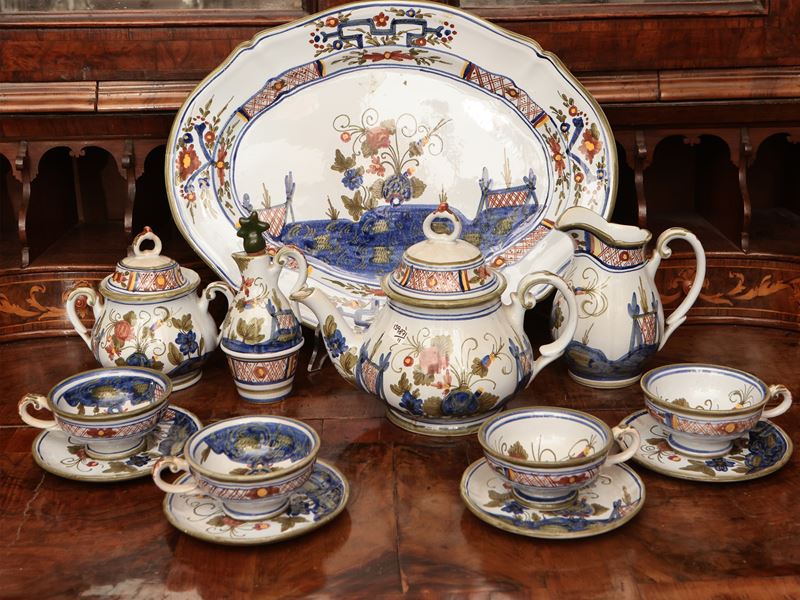Servizio da Tè in Ceramica Policroma di Faenza