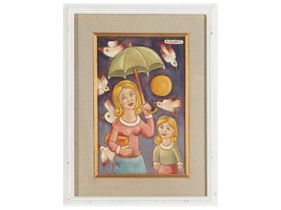 Fanciulla con Bimba Ombrello e Colombi