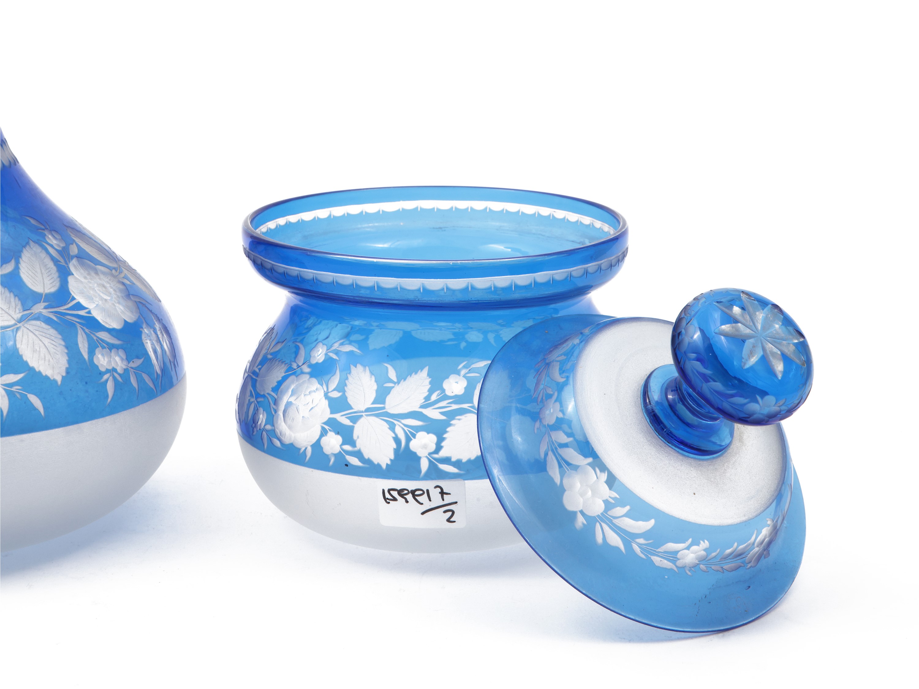 Due Accessori in Cristallo Doppio di Boemia Azzurro