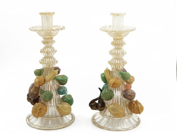 Pair of Barovier & Toso candlesticks