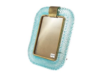 Un Portaritratti in Cristallo Ritorto Azzurro e Ottone