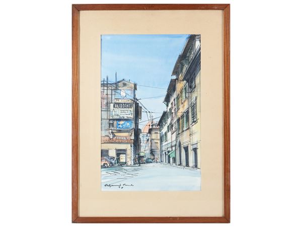 Carlo Capanni - Angolo della città di Firenze con veduta Duomo 1958