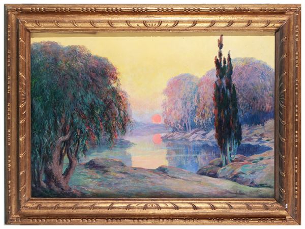 Scuola Francese del XIX/XX secolo - Paesaggio al tramonto