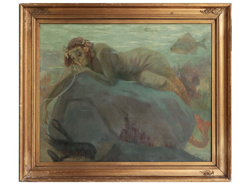 Achille Beltrame - Paesaggio Marino e Sirena