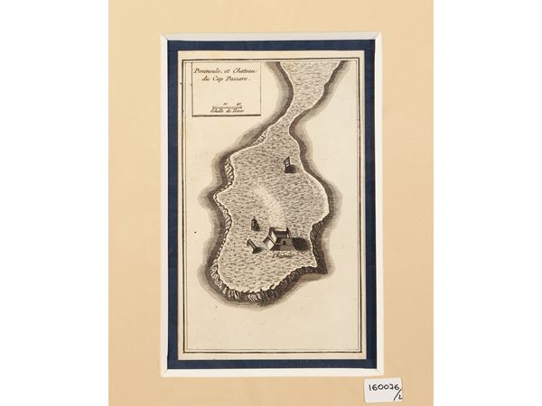 Pierre del Callejo y Angulo - Peninsule et Chateau du Cap Passaro - Plan de la Ville de Trapano (1734)