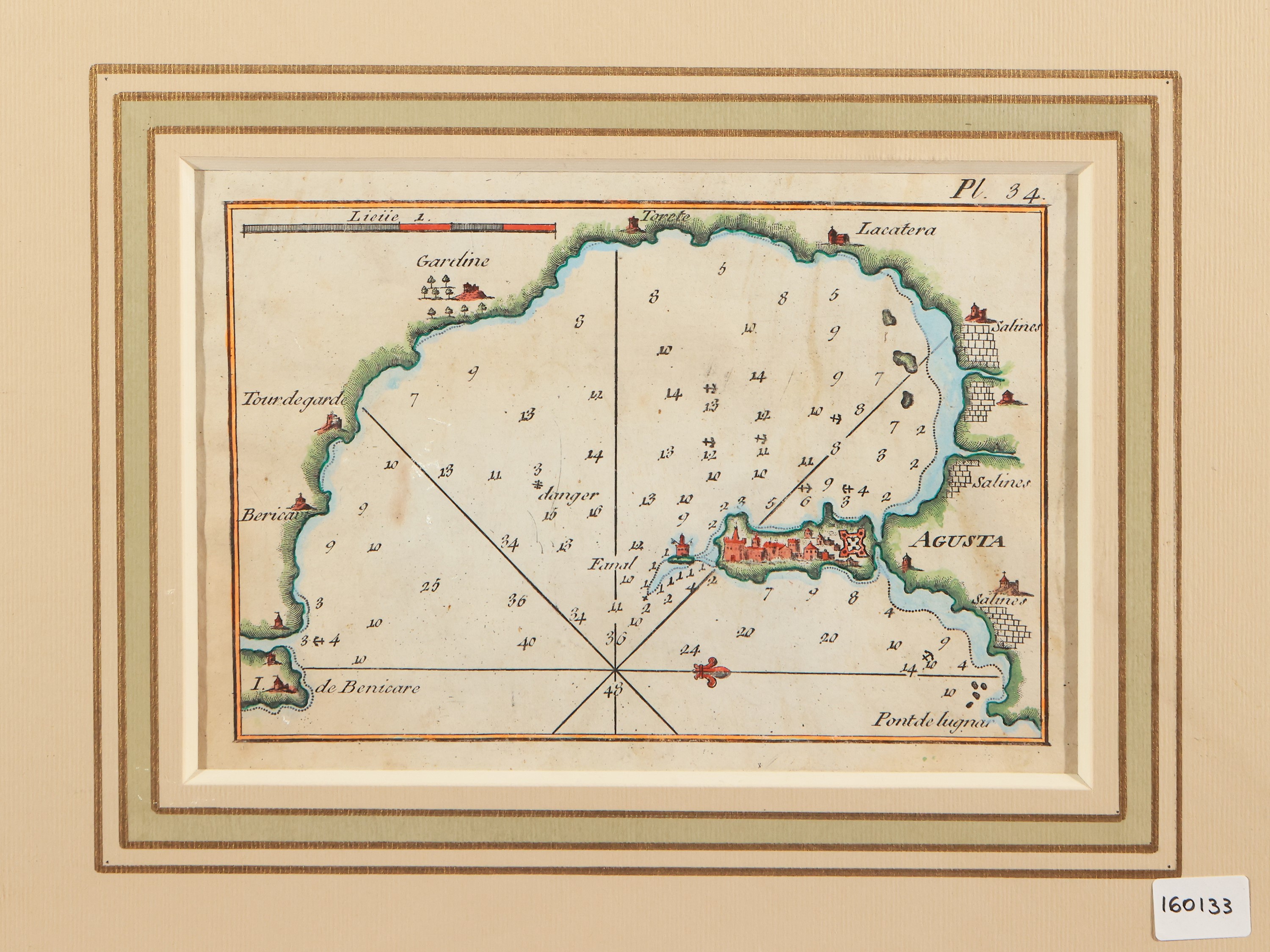 Joseph Roux : Mappa della baia di Augusta, Sicilia - Asta La Sicilia in ...